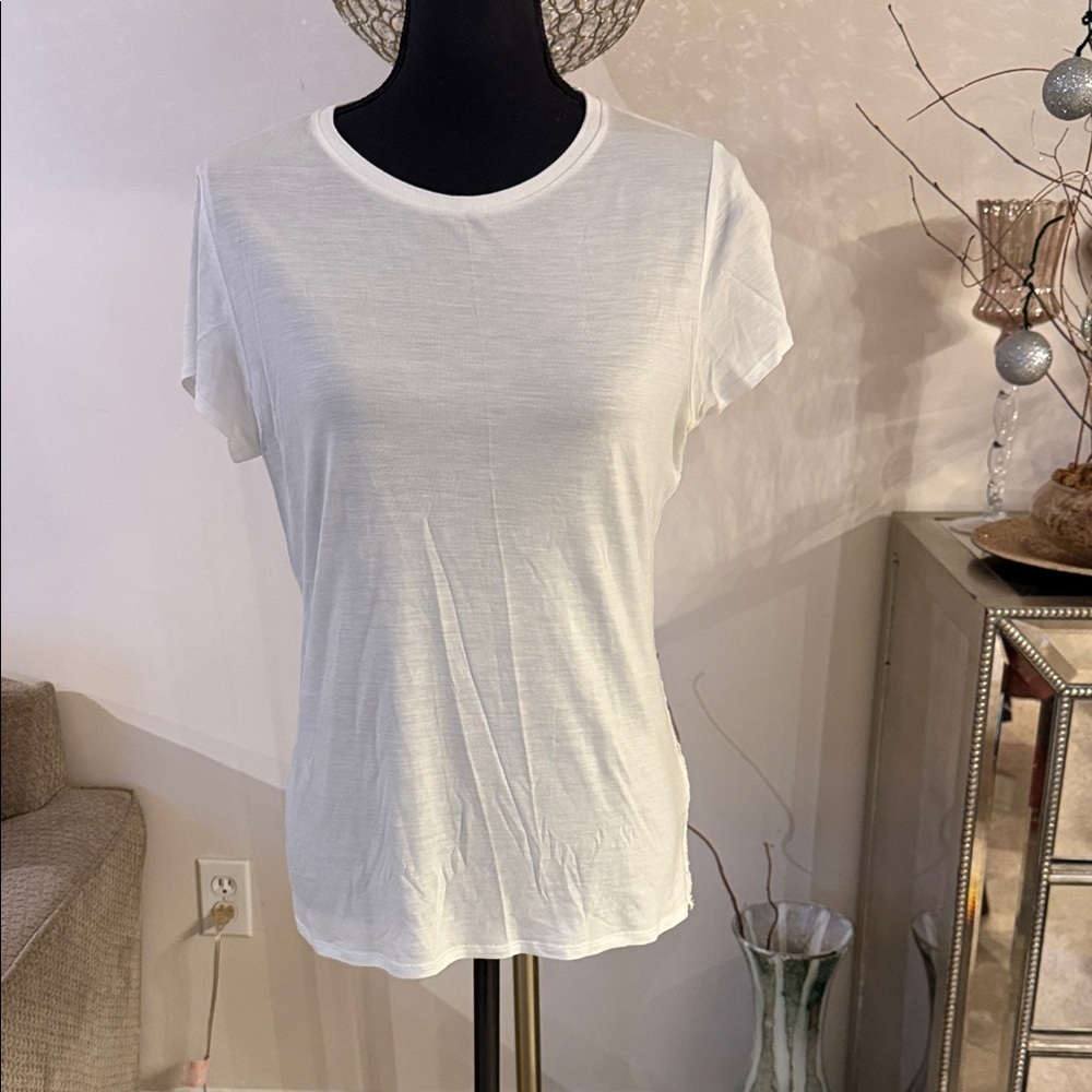 Ted Baker White Short Sleeve lace back Tee size 2 - Picture 2 of 4